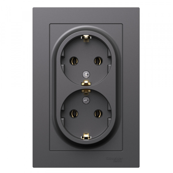 Systeme Electric AtlasDesign Базальт Розетка двойная с/з, 16А, в сборе