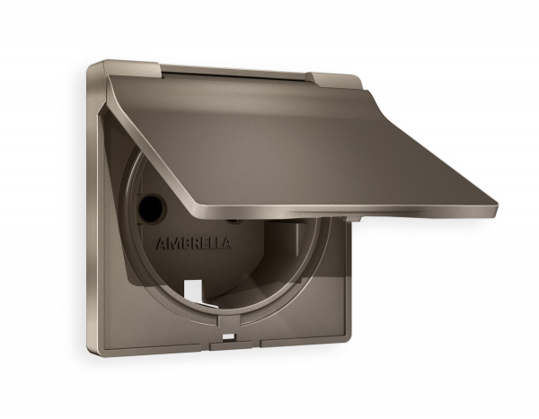 Лицевая панель ALFA (Темная бронза матовый) для электрической розетки с заземлением со шторками и крышкой IP44 QUANT AP6380