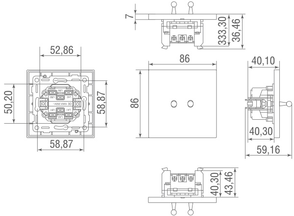 Donel Переключатель на 2 тумблера, каплевидный, 10AX 250V, белый, серия N96, DT108DWH