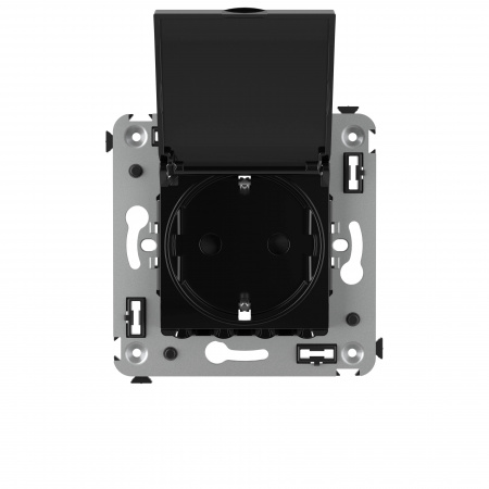DKC Avanti Черный квадрат Розетка с крышкой 2P+E