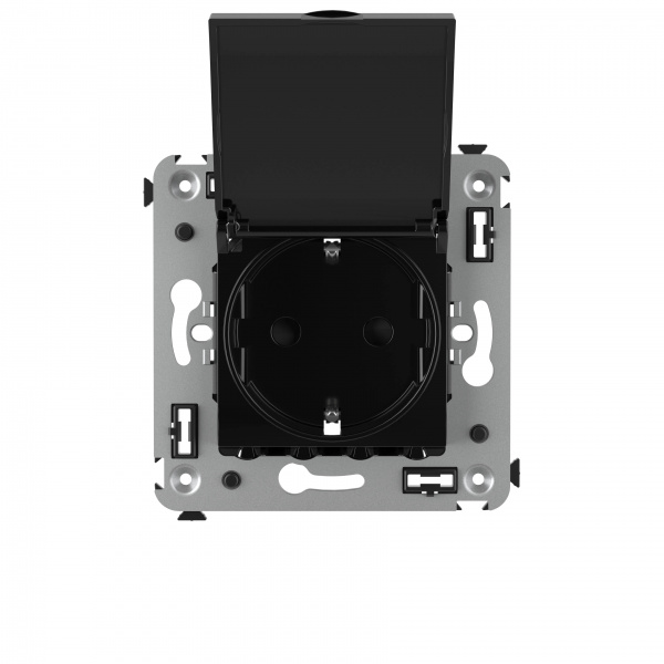 DKC Avanti Черный квадрат Розетка с крышкой 2P+E