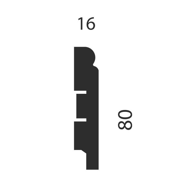 Плинтус AP09 под покраску, белый, 80x16x2400 мм, МДФ, с пазом