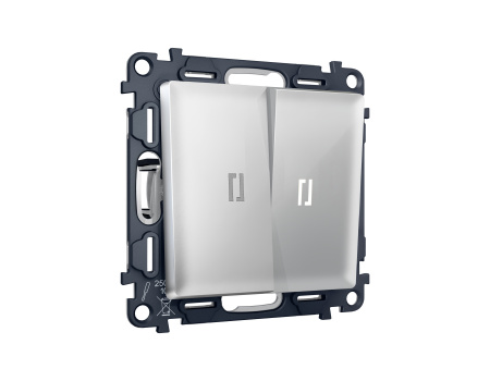 Комплект механизма 2-клавишного проходного выключателя с подсветкой 5600K ALFA MA404035 Серебро глянец QUANT