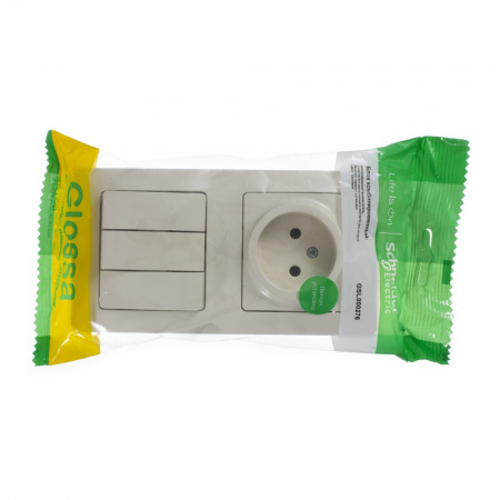 SE Glossa Беж Блок: розетка и 3-кл. выключатель