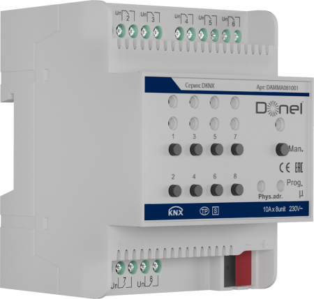 Donel KNX 8-канальный многофункциональный актуатор, 10A, DAMMA081001