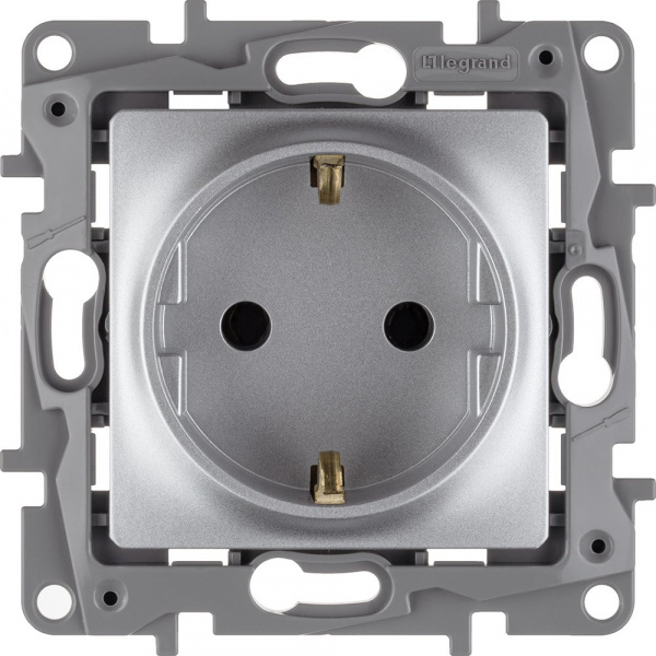 Legrand Etika Алюминий Розетка с/з, винтовые клеммы, 16А, 250 В