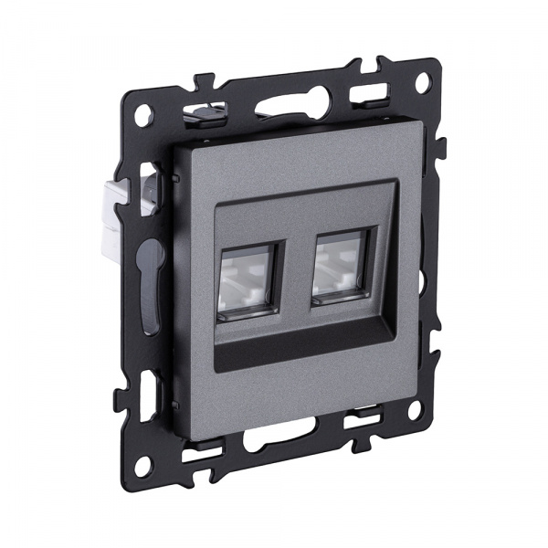 Розетка двойная Ethernet RJ45 Cat.6, серый Kollinger Asthetik AS-018GY