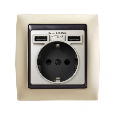 Simon 82 Накладка для розетки Schuko с зарядным устройством 2хUSB цвета шампань
