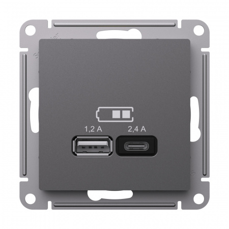 Systeme Electric AtlasDesign Базальт Розетка USB А+С, 5В/2,4 А, 2х5В/1,2 А, механизм