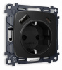 Комплект механизма электрической розетки OMEGA MO810010 Черный матовый 2USB A+C 20W быстрая зарядка с заземлением и шторками 2P+E 16A-250V QUANT