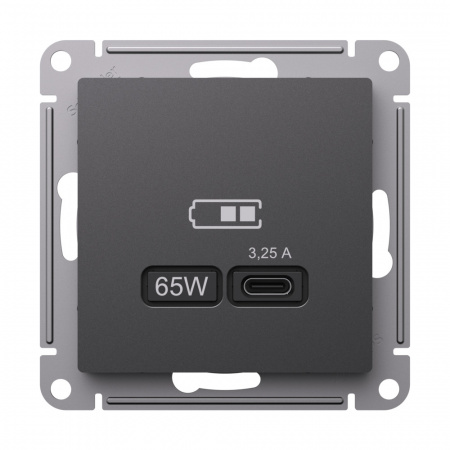 Systeme Electric AtlasDesign Базальт Розетка USB тип-С 65Вт высокоскор.заряд. QC, PD, механизм
