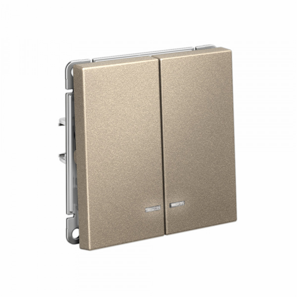 Systeme Electric ArtGallery Шампань Выключатель 2-клавишный с подсветкой, сх.5а, 10АХ, механизм, быстрозажим. клем.