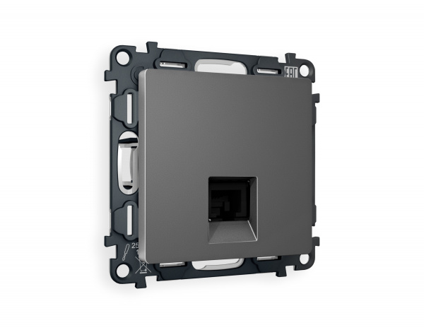 Комплект механизма компьютерной розетки ALFA MA662010 Антрацит серый RJ-45(8P8C) CAT6 с защитной шторкой QUANT