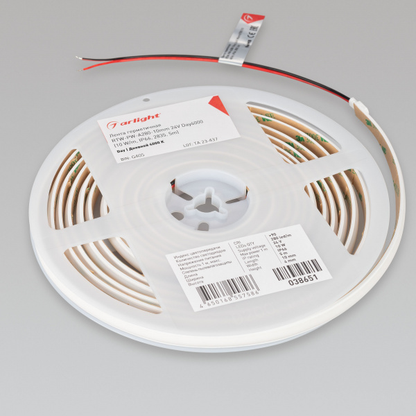 Arlight Лента герметичная RTW-PW-A280-10mm 24V Day4000 (10 W/m, IP66, 2835, 5m) (Матовая)
