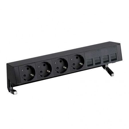 Simon 400 Черный Настольный розеточный блок, 4x2P+E, адаптер для 4хRJ45, моноблок