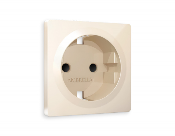 Лицевая панель ALFA (Бежевый глянец) для электрической розетки с заземлением и шторками QUANT AP3070