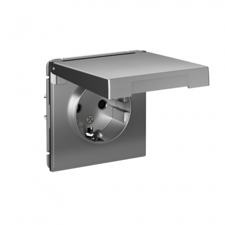 Systeme Electric ArtGallery Сталь Розетка с заземл. со шторк. с крышкой, 16А, IP20, механизм