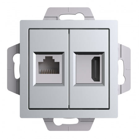 Systeme Electric AtlasDesign Алюминий Розетка двойная HDMI+RJ45, кат.5Е, механизм