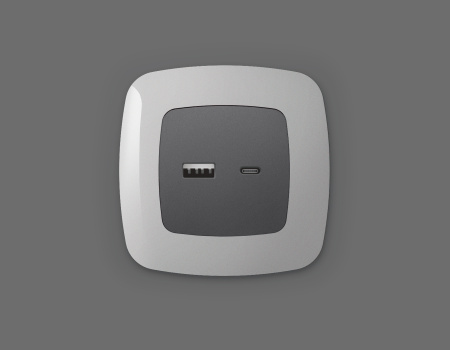 Лицевая панель OMEGA (Антрацит серый) для розетки 2USB тип A+C QUANT OP6610