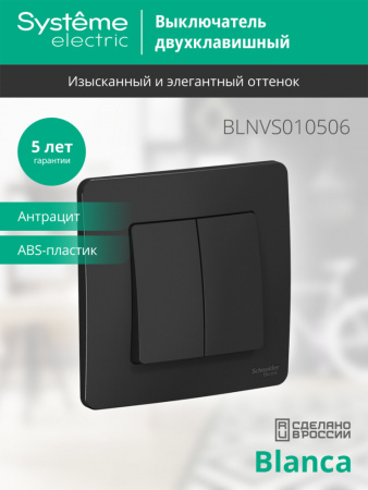 SE Blanca внутр Антрацит Выключатель 2-клавишный, 10А, 250B
