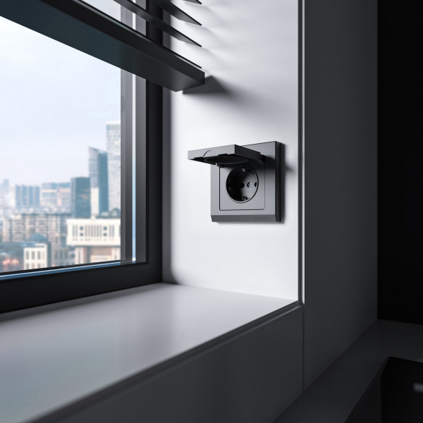 Розетка влагозащ. с зазем. с защит. крышкой и шторками N (графит матовый) W1171264