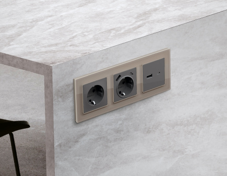 Рамка ALFA Platos (Серо-бежевый Стекло закаленное натуральное) 1-ая AF380601