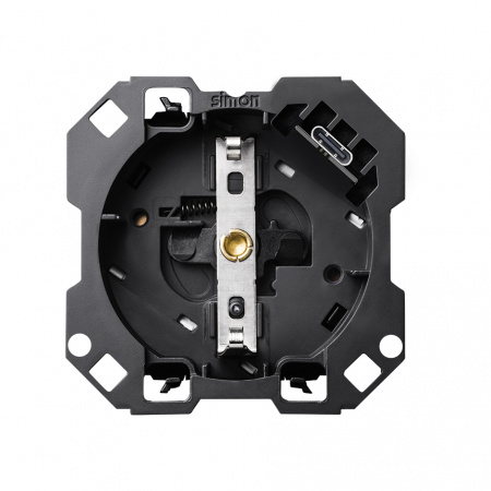Simon 100 Розетка со шторками Schuko 2Р+Е с з/у USB C 10W, 16A 250В~