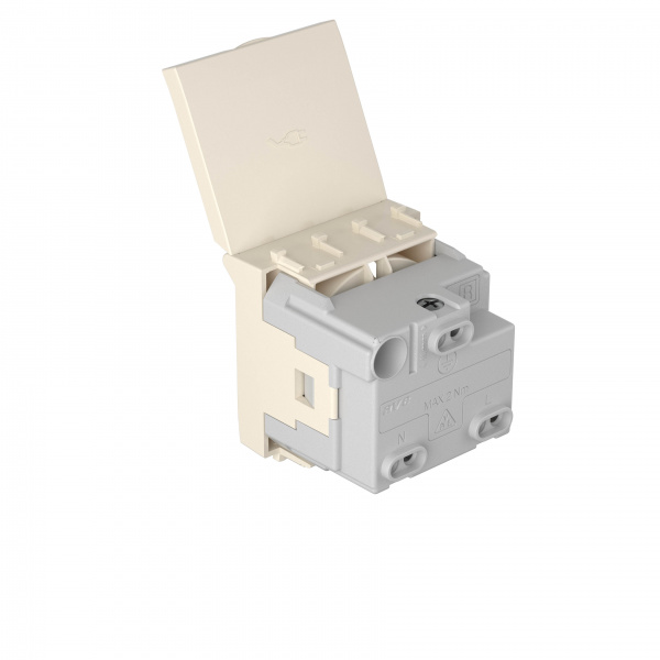 DKC Avanti Ванильная дымка Розетка с крышкой 2P+E со шторками 2 модуля