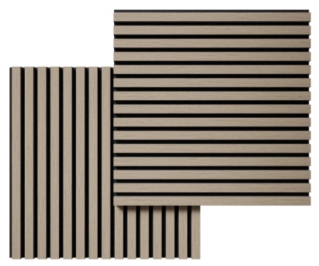 Акустическая панель, черный войлок, 600х600х21мм, рейки МДФ, шпон дуб латте бежевый