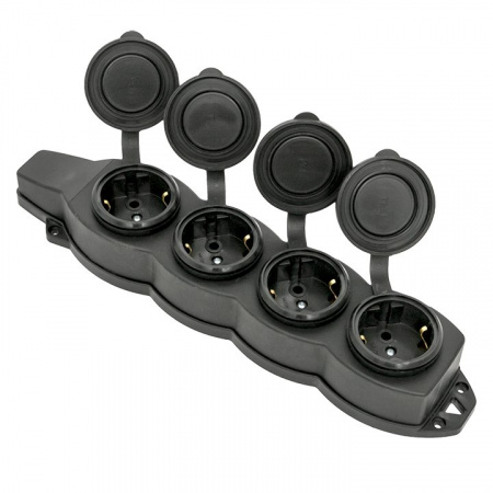 EKF Basic Розетка (колодка) четырехместная с защит. крышками каучуковая 230В 2P+PE 16A IP44