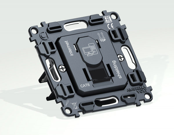 Механизм компьютерной розетки RJ-45 (8P8C) CAT6A 1000 Base-T экранированной с автоматической защитной шторкой QUANT VM185