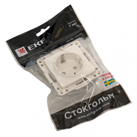 EKF PROxima Стокгольм Белый Розетка с/з, со шторками, 16А, винт.клеммы