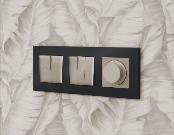 Комплект механизма светорегулятора универсального поворотно-нажимного ALFA MA365510 Серо-бежевый матовый 25-600W/LED 5-300W QUANT