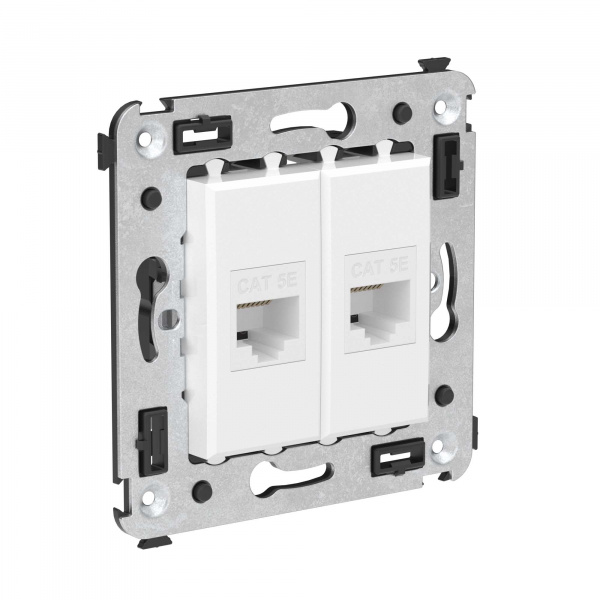 DKC Avanti Компьютерная розетка RJ-45 без шторки в стену, кат.5е двойная, Белое облако