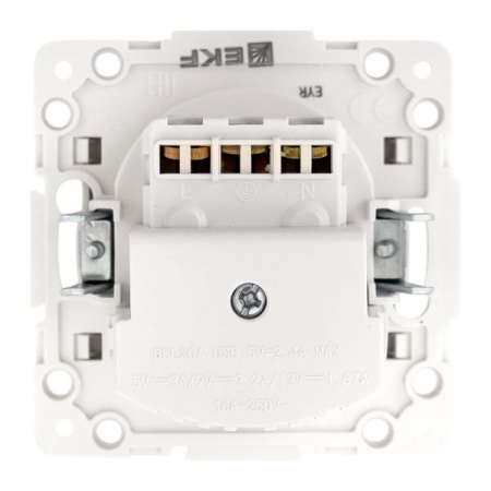 EKF Стокгольм Механизм Розетки 1-местной с/з, USB A+C 16А винтовые клеммы белый с защ. штор.