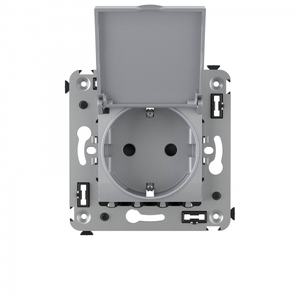DKC Avanti Закаленная сталь Розетка с крышкой 2P+E со шторками