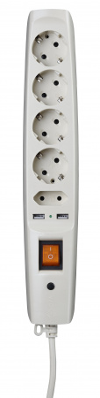 ЭРА SFU-5es-2m-I Слоновая кость Сетевой фильтр надежная защита, с защитным шторками, с выключателем, 5гн+2USB, 2м,, 10А, шторки