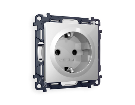 Комплект механизма электрической розетки ALFA MA406010 Серебро глянец с заземлением на винтовых зажимах 2P+E 16A-250V QUANT