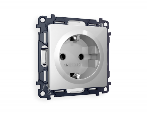 Комплект механизма электрической розетки ALFA MA406010 Серебро глянец с заземлением на винтовых зажимах 2P+E 16A-250V QUANT