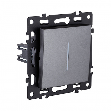 Выключатель 1-клавишный 10А/250В с LED подсветкой, серый Kollinger Asthetik AS-007GY