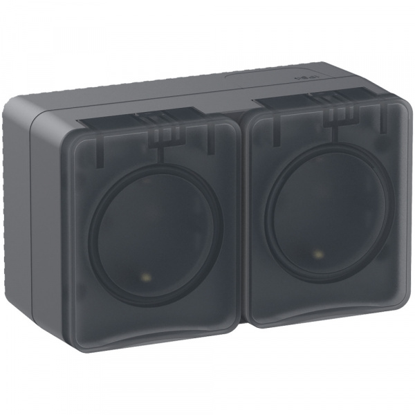 SE AtlasDesign Profi54 Наруж Антрацит Розетка 2-ая с/з со шт., 16А 250B