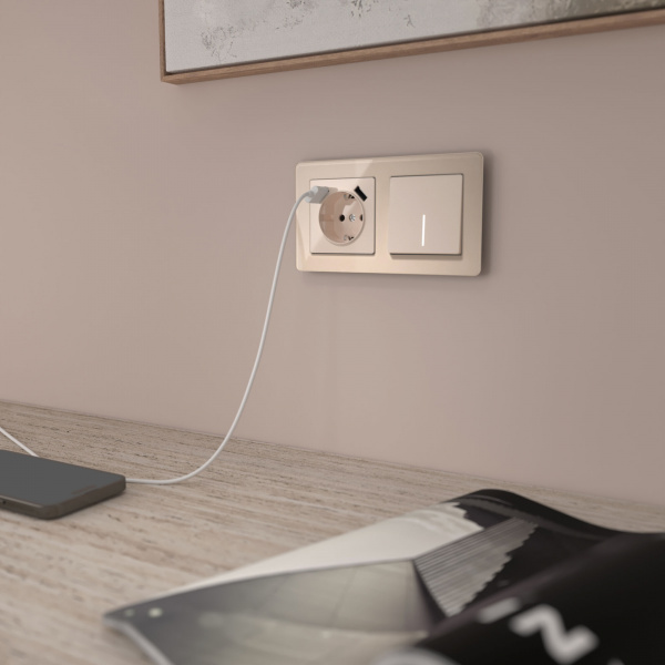 Выключатель одноклавишный с подсветкой (айвори акрил) W1110143