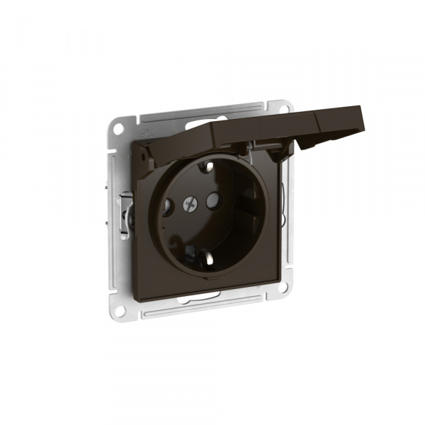 Systeme Electric AtlasDesign Мокко Розетка с заземл. со шторк. с крышкой, 16А,IP20,мех., быстрозажим. клем.