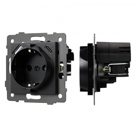 Arlight Механизм розетки с USB зарядкой SCT-MUAC-PL-BK-V (250V, 16A) (-)