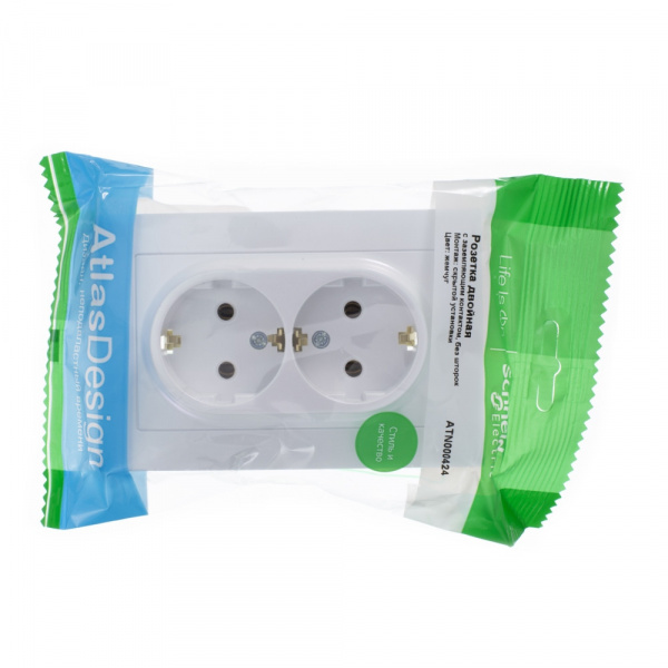 SE AtlasDesign Жемчуг Розетка с/з двойная, 16А, в сборе