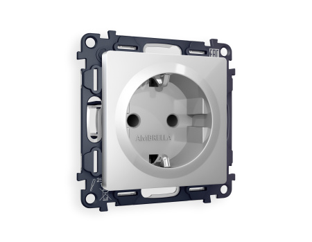 Комплект механизма электрической розетки ALFA MA407010 Серебро с заземлением и шторками 2P+E 16A-250V QUANT
