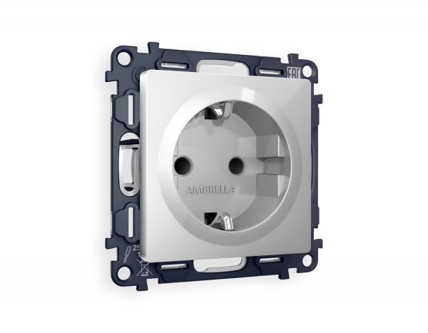 Комплект механизма электрической розетки ALFA MA407010 Серебро с заземлением и шторками 2P+E 16A-250V QUANT