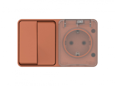 Systeme Electric AtlasDesign Profi54 Наруж Терракотовый Блок: Роз. з/к со шт. 16А, Выкл. 2-клав.10А