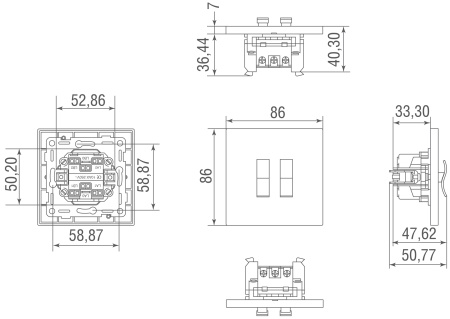 Donel Переключатель на 2 тумблера, клавиша Wave, 10AX 250V, белый, серия N96, DT108WWH