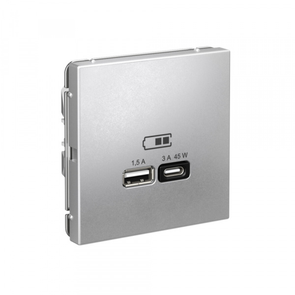 Systeme Electric ArtGallery Алюминий USB Розетка A + тип-C 45Вт высокоскор.заряд. QC, PD, механизм